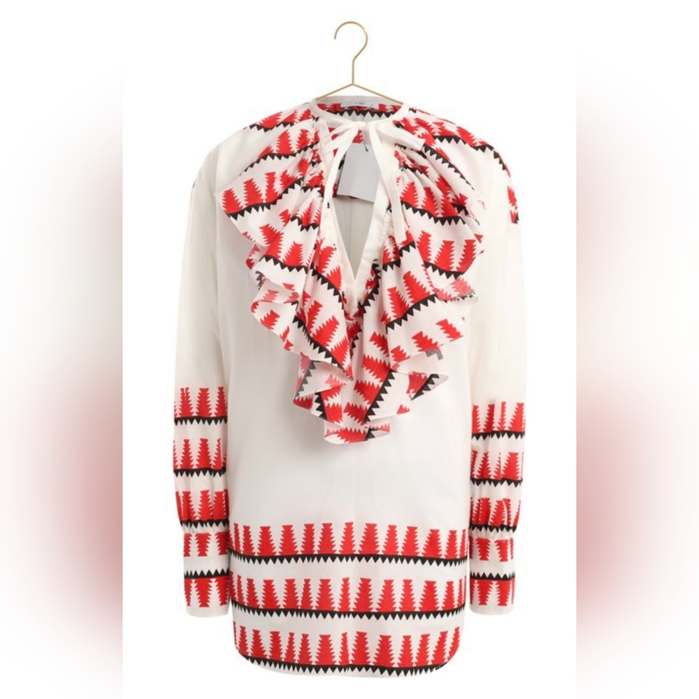 TOME tribal southwestern ruffle white red black oversized tunic M $595